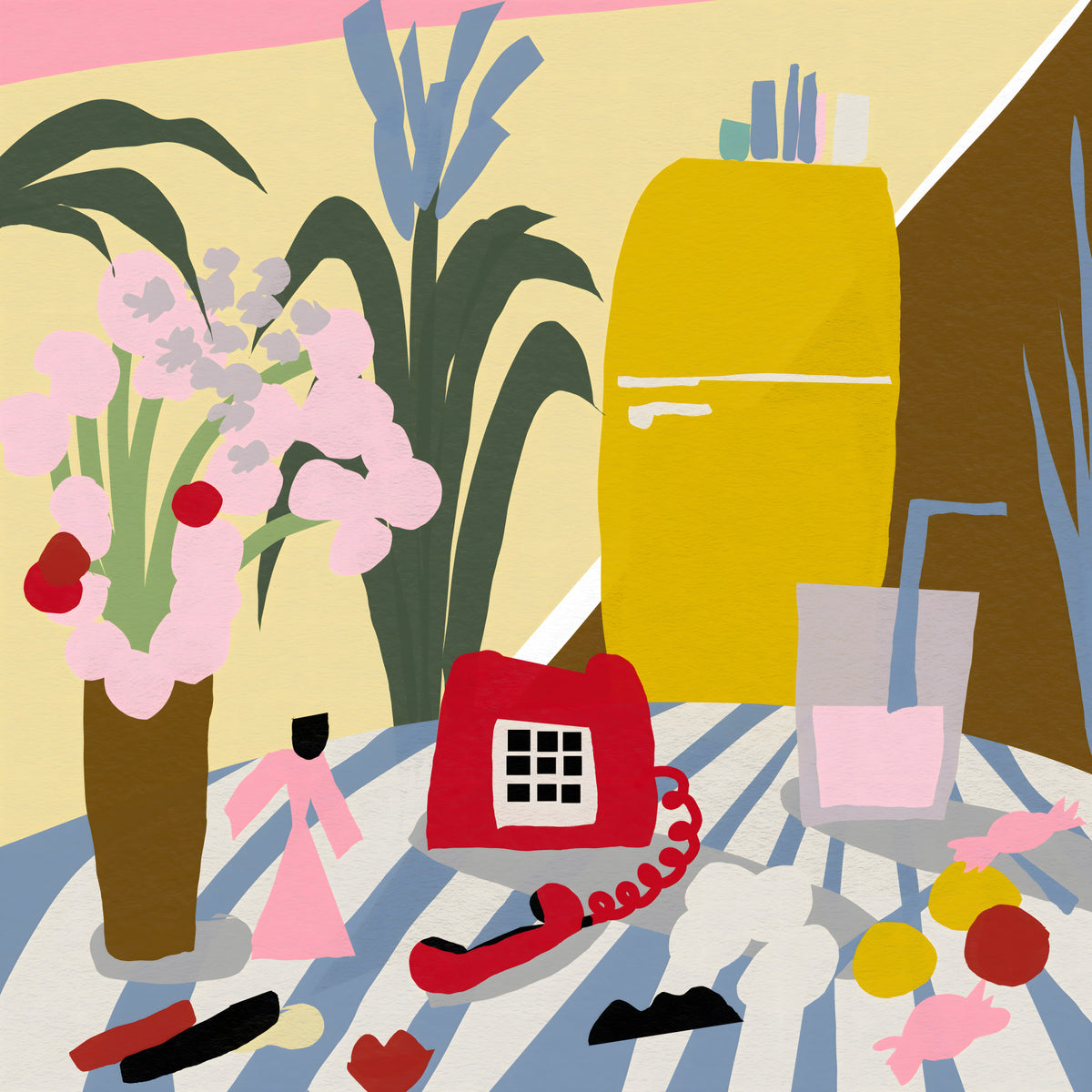 Vintage mid century kitchen still life Wall Mural in your room — zoomed
