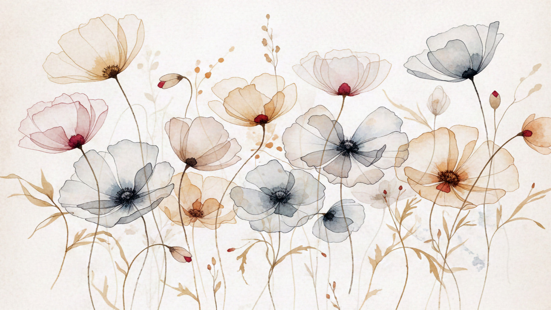 Watercolor Poppies Wall Mural