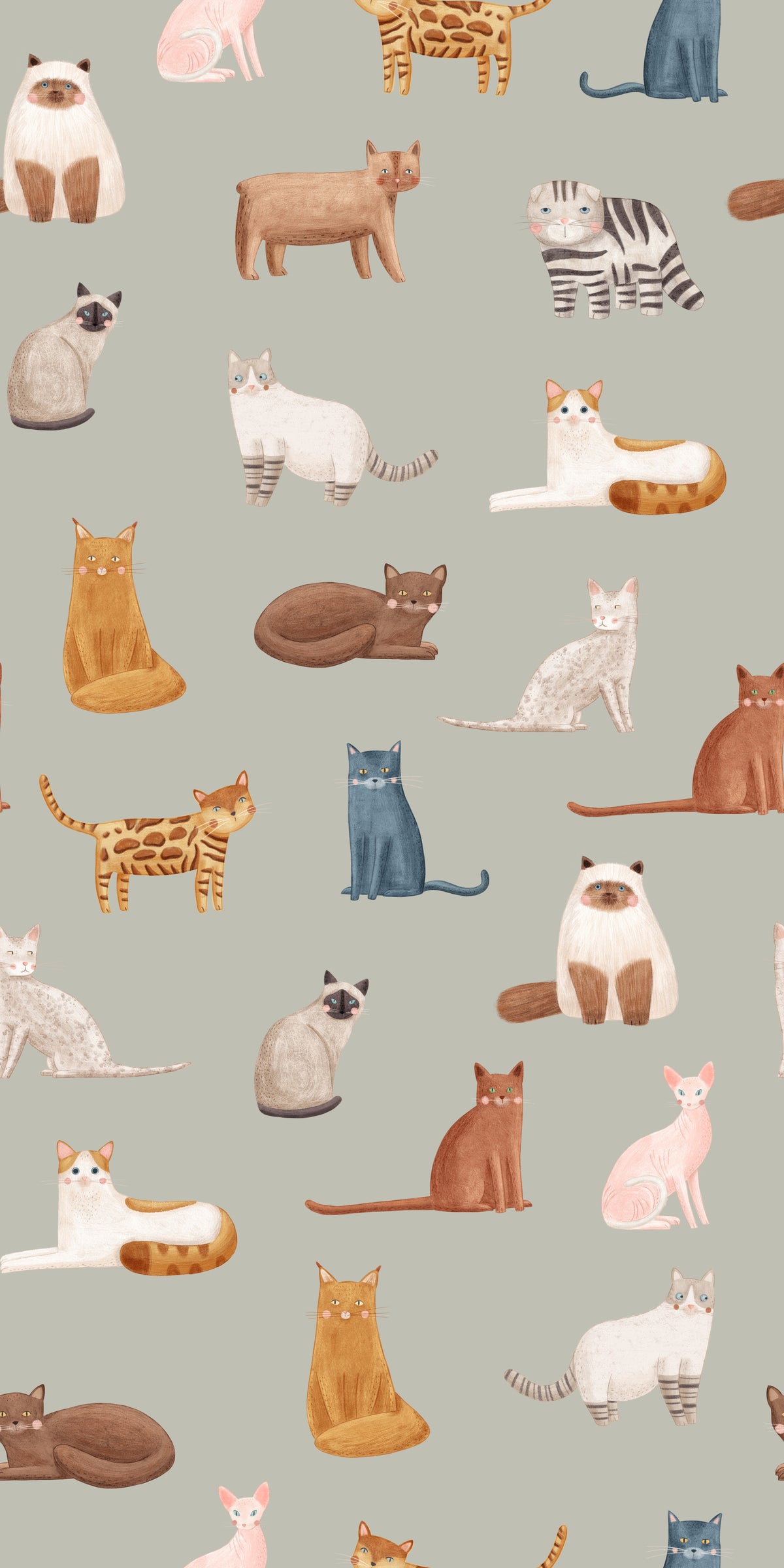 Fancy Felines in Safari Green Wallpaper⁠