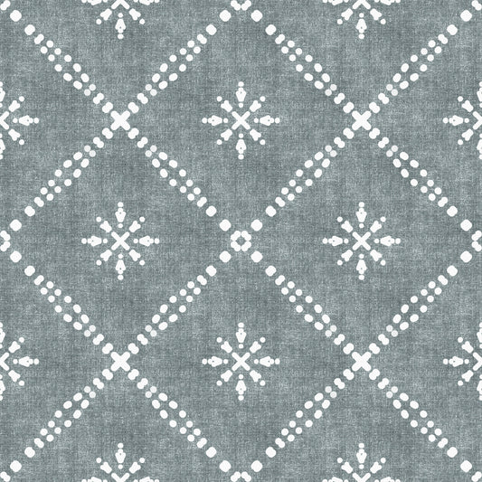 Boho Dotted Lattice Grunge Calming Blue Wallpaper⁠