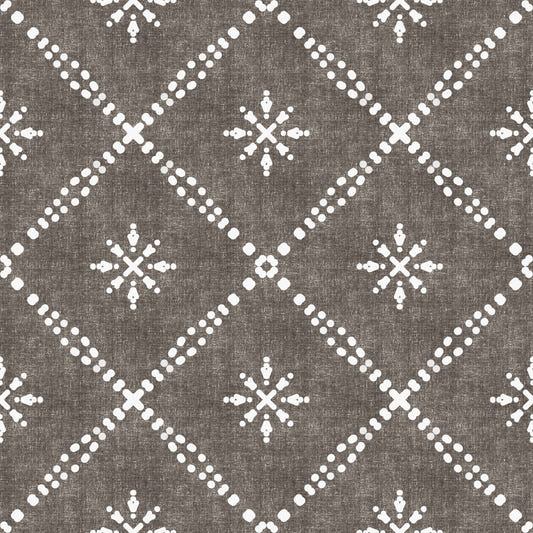 Boho Dotted Lattice Grunge Dark Bark Wallpaper⁠