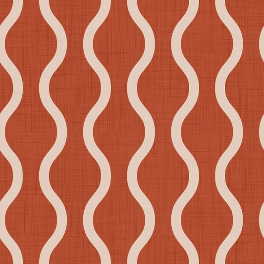 Cozy Scandi Folk Wavy Stripe Burnt Terracotta - Craft Stripe Wallpaper⁠