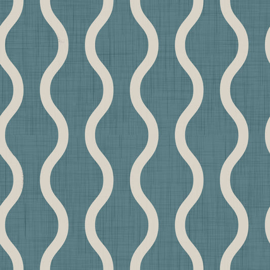 Cozy Scandi Folk Wavy Stripe Nordic Blue Grey - Craft Stripe Wallpaper⁠