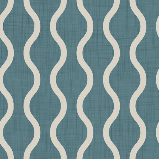 Cozy Scandi Folk Wavy Stripe Nordic Blue Grey - Craft Stripe Wallpaper⁠