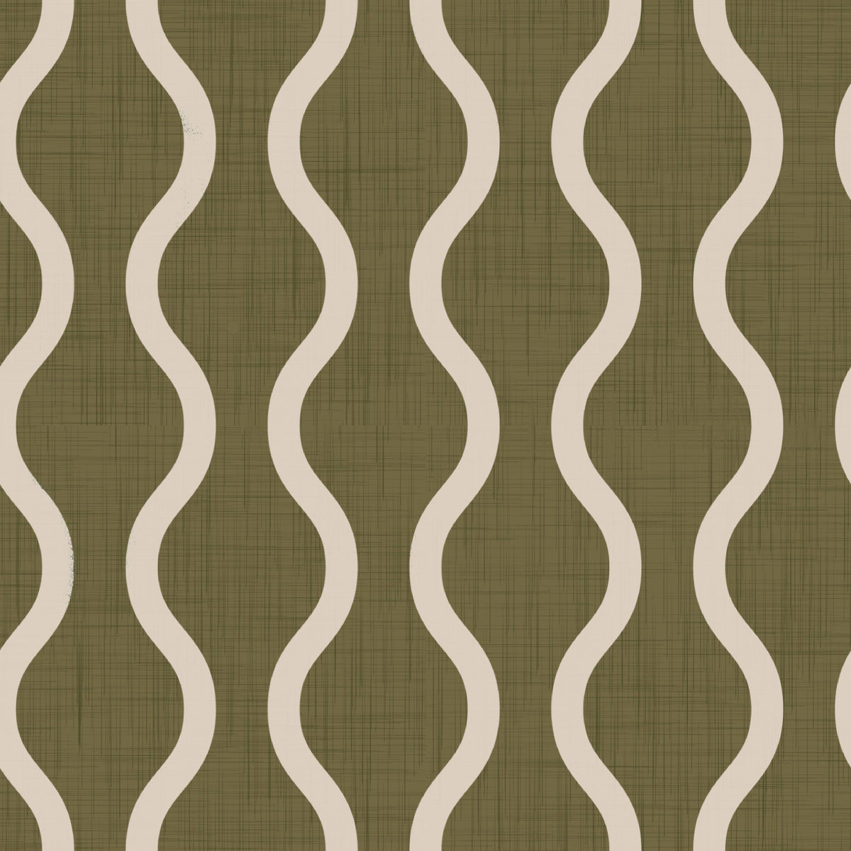 Cozy Scandi Folk Wavy Stripe Earthy Olive - Craft Stripe Wallpaper⁠