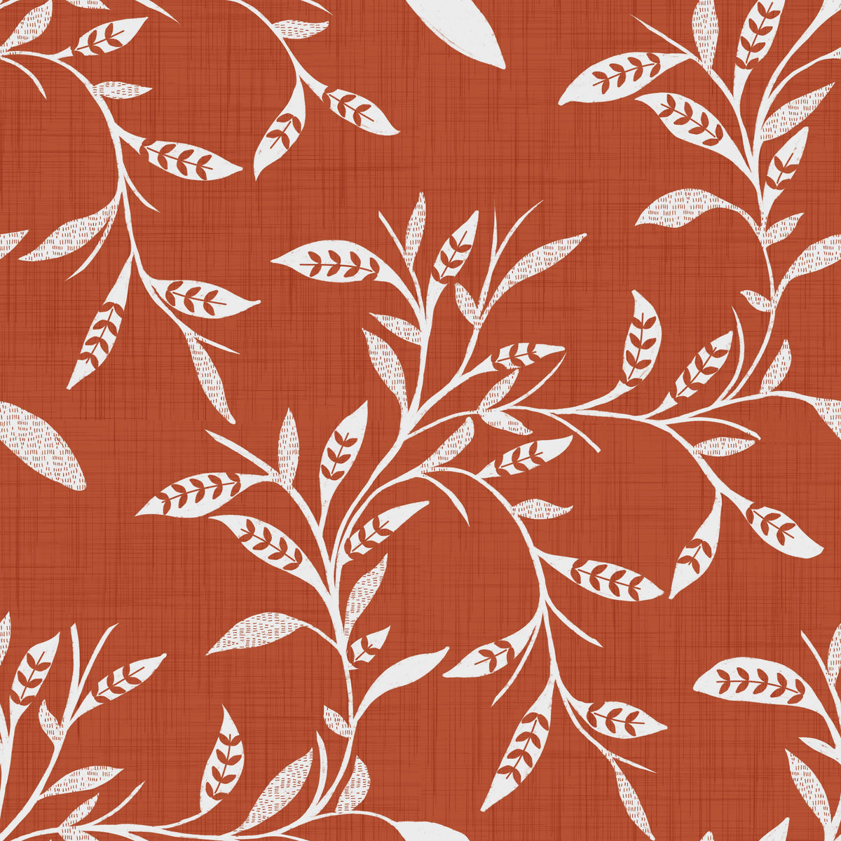 Cozy Scandi Folk Leaf Vine Burnt Terracotta - Craft Blender Wallpaper⁠ in your room — zoomed