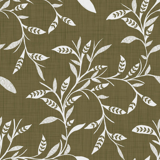 Cozy Scandi Folk Leaf Vine Earthy Olive - Craft Blender Wallpaper⁠