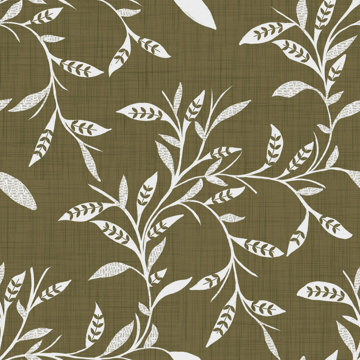 Cozy Scandi Folk Leaf Vine Earthy Olive - Craft Blender Wallpaper⁠