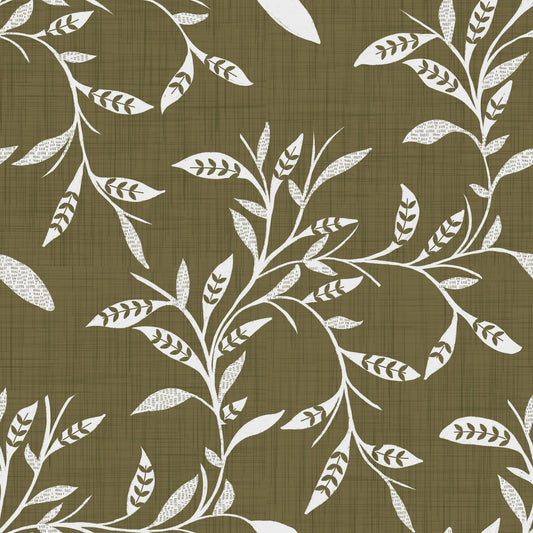 Cozy Scandi Folk Leaf Vine Earthy Olive - Craft Blender Wallpaper⁠