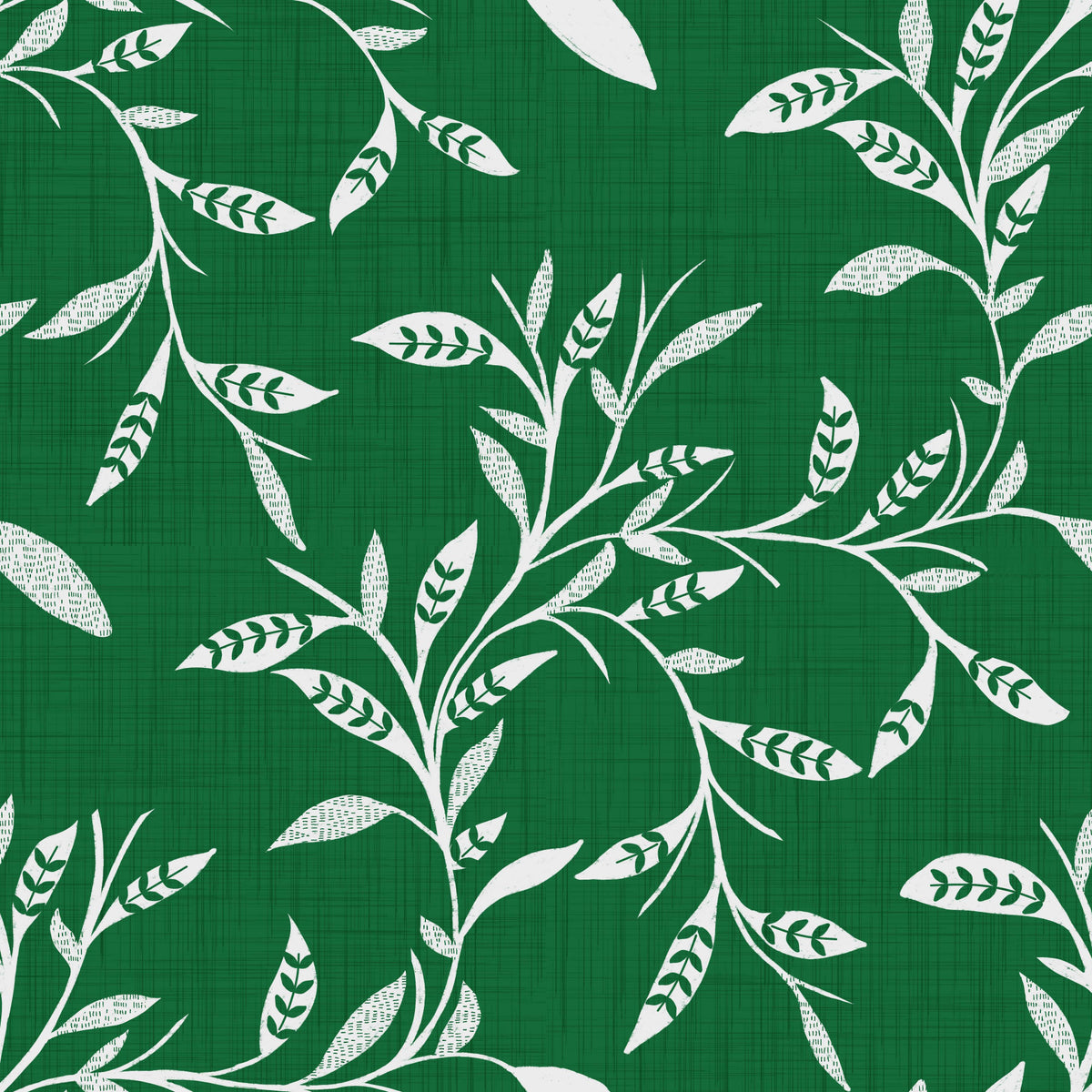 Cozy Scandi Folk Leaf Vine Forest Green - Craft Blender Wallpaper⁠ in your room — zoomed