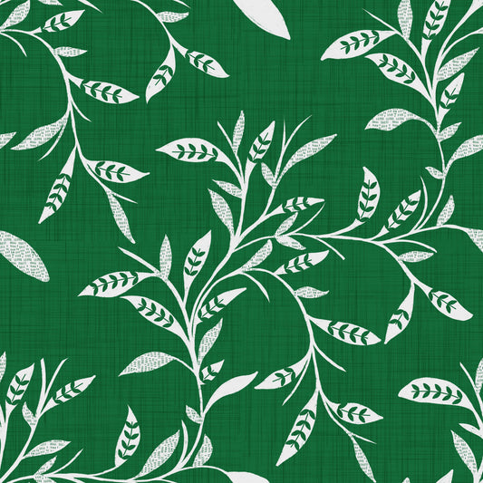 Cozy Scandi Folk Leaf Vine Forest Green - Craft Blender Wallpaper⁠