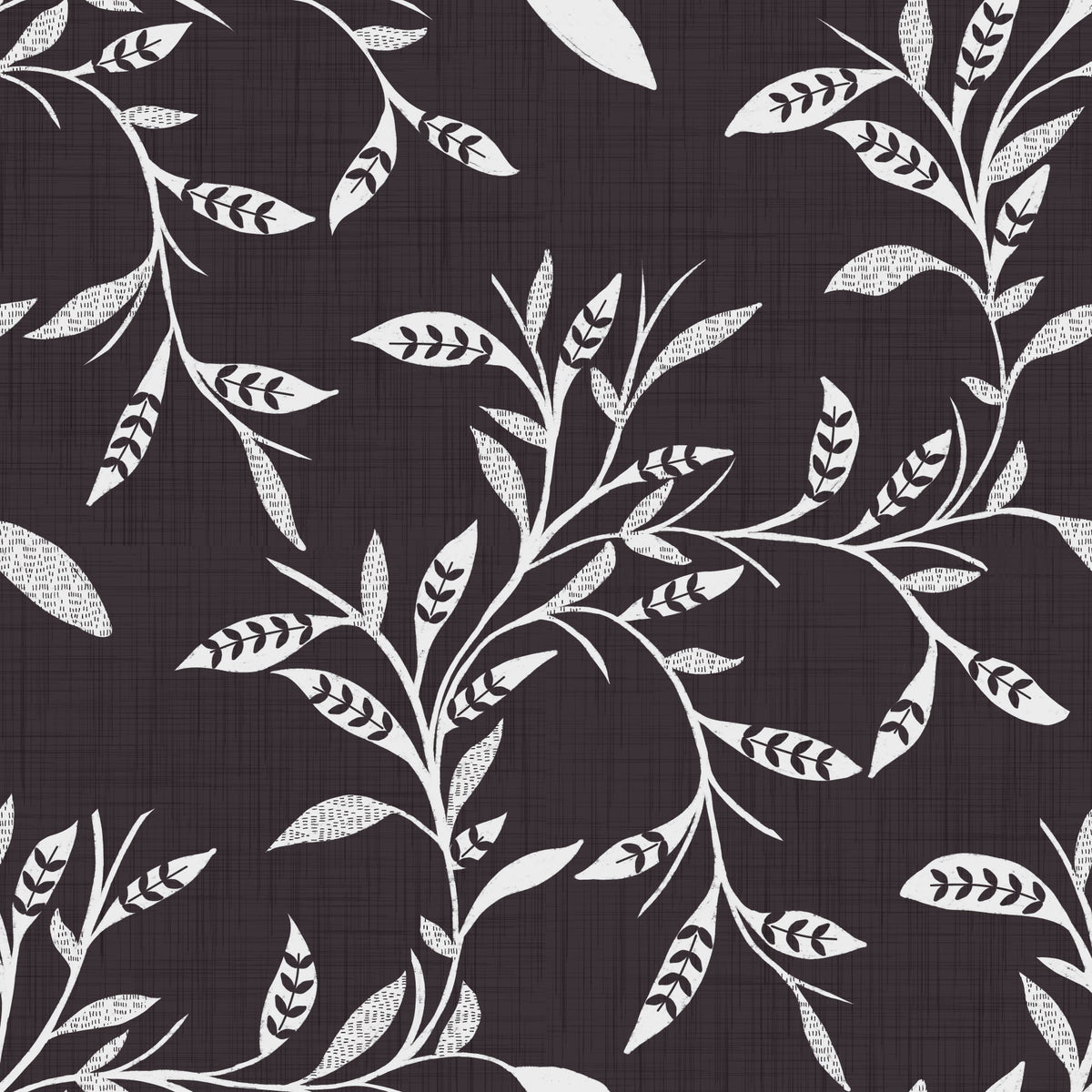 Cozy Scandi Folk Leaf Vine Charcoal - Craft Blender Wallpaper⁠