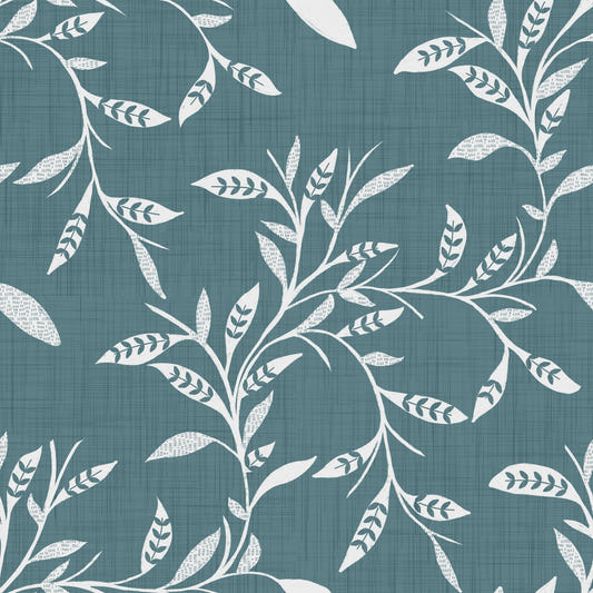 Cozy Scandi Folk Leaf Vine Nordic Blue Grey - Craft Blender Wallpaper⁠
