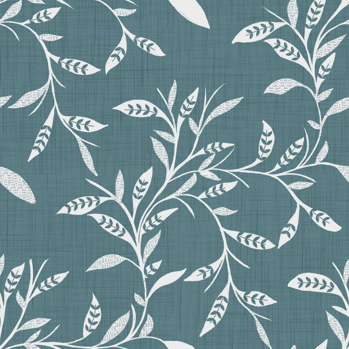 Cozy Scandi Folk Leaf Vine Nordic Blue Grey - Craft Blender Wallpaper⁠ in your room — zoomed