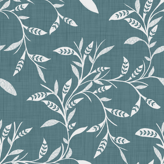 Cozy Scandi Folk Leaf Vine Nordic Blue Grey - Craft Blender Wallpaper⁠