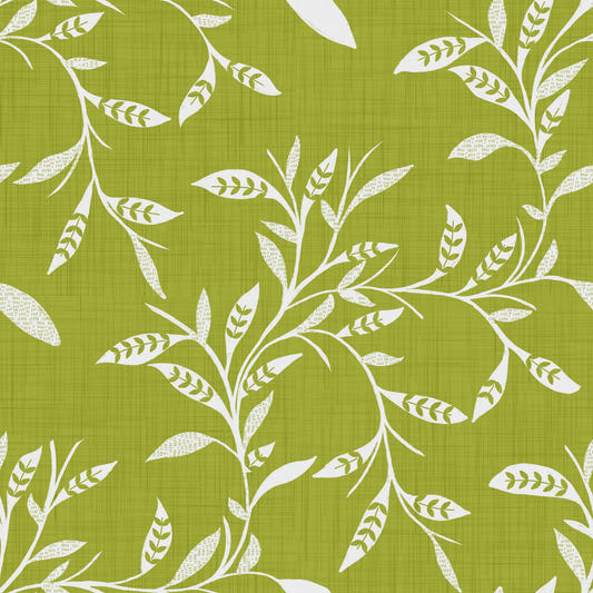 Cozy Scandi Folk Leaf Vine Olive Chartreuse - Craft Blender Wallpaper⁠