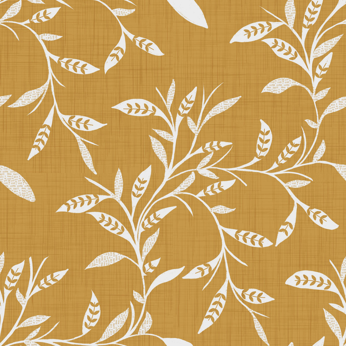Cozy Scandi Folk Leaf Vine Honey Mustard - Craft Blender Wallpaper⁠