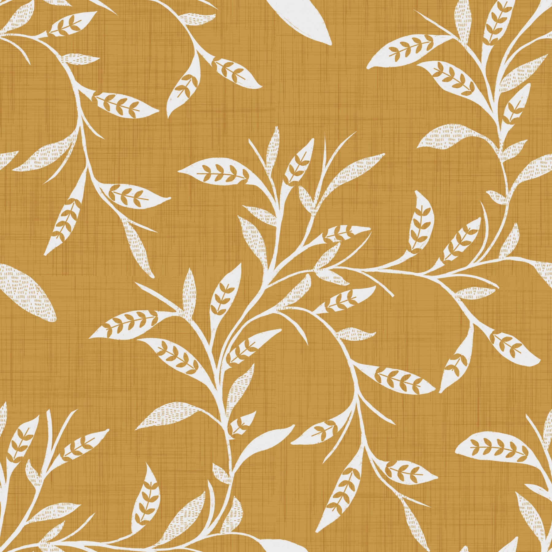 Cozy Scandi Folk Leaf Vine Honey Mustard - Craft Blender Wallpaper⁠