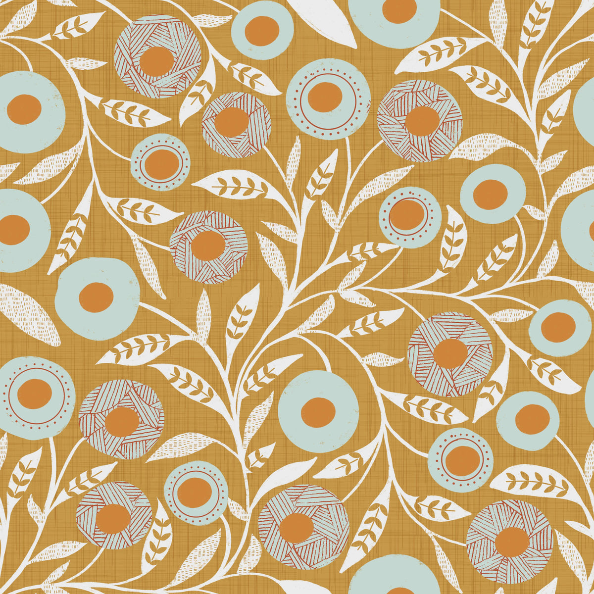 Cozy Scandi Folk Floral Honey Mustard - Craft Botanical Wallpaper⁠