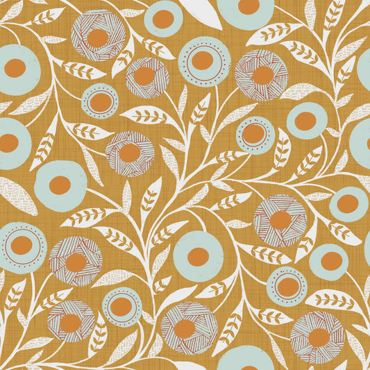 Cozy Scandi Folk Floral Honey Mustard - Craft Botanical Wallpaper⁠