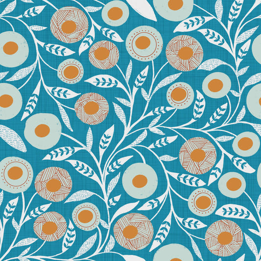 Cozy Scandi Folk Floral Nordic Teal - Craft Botanical Wallpaper⁠