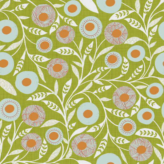 Cozy Scandi Folk Floral Olive Chartreuse - Craft Botanical Wallpaper⁠