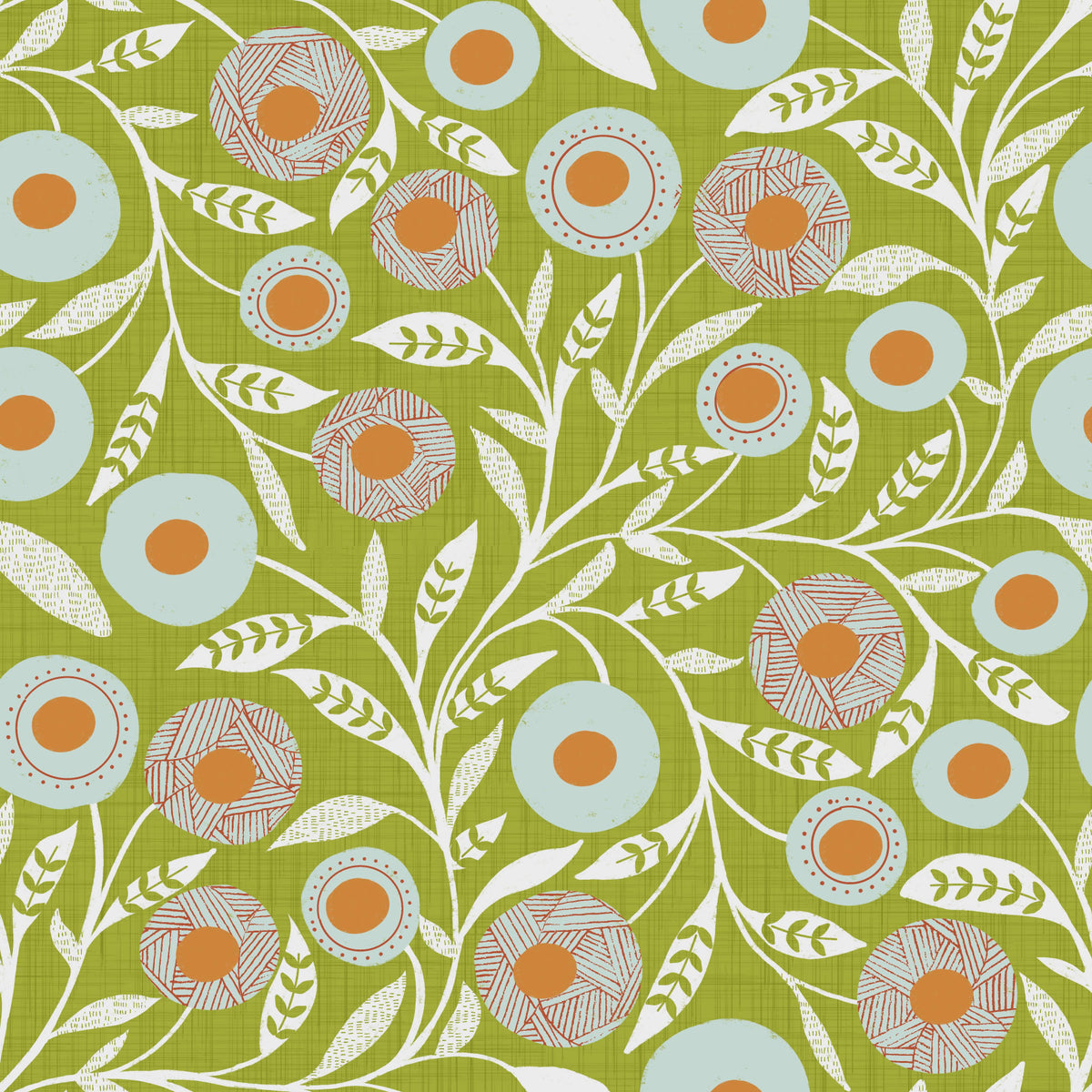 Cozy Scandi Folk Floral Olive Chartreuse - Craft Botanical Wallpaper⁠