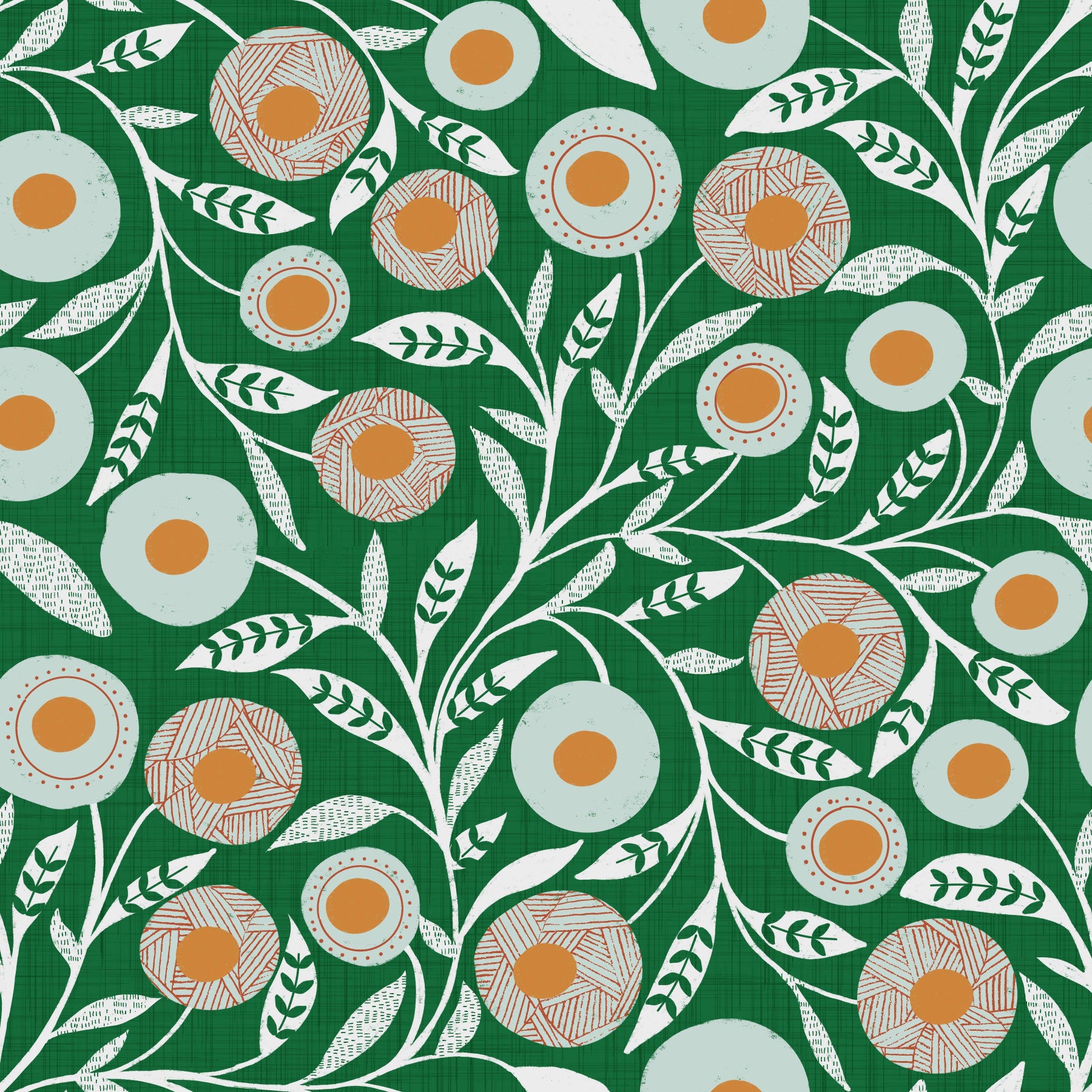 Cozy Scandi Folk Floral Olive Chartreuse - Craft Botanical Wallpaper⁠