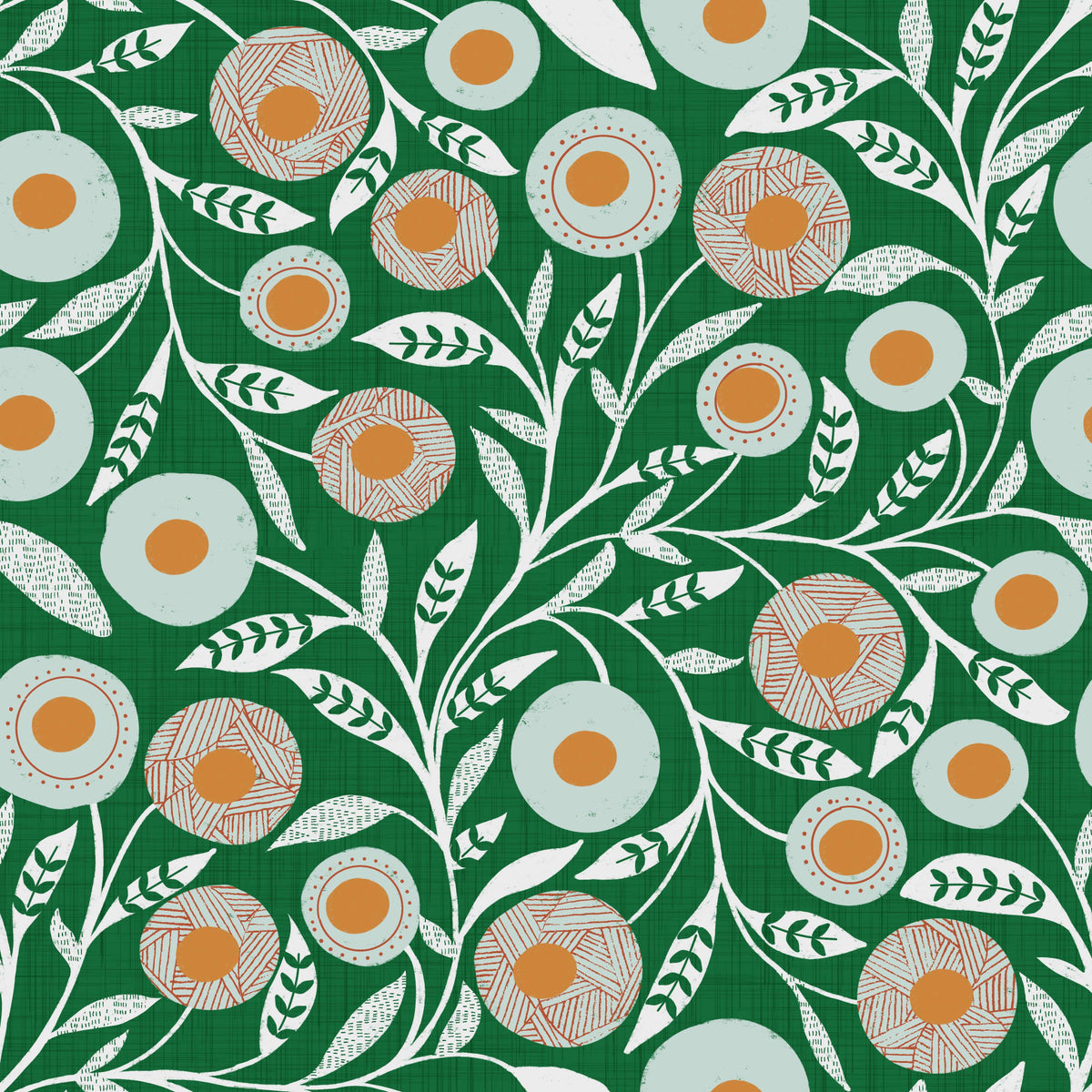 Cozy Scandi Folk Floral Olive Chartreuse - Craft Botanical Wallpaper⁠ in your room — zoomed