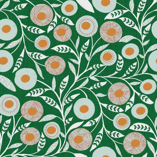 Cozy Scandi Folk Floral Olive Chartreuse - Craft Botanical Wallpaper⁠
