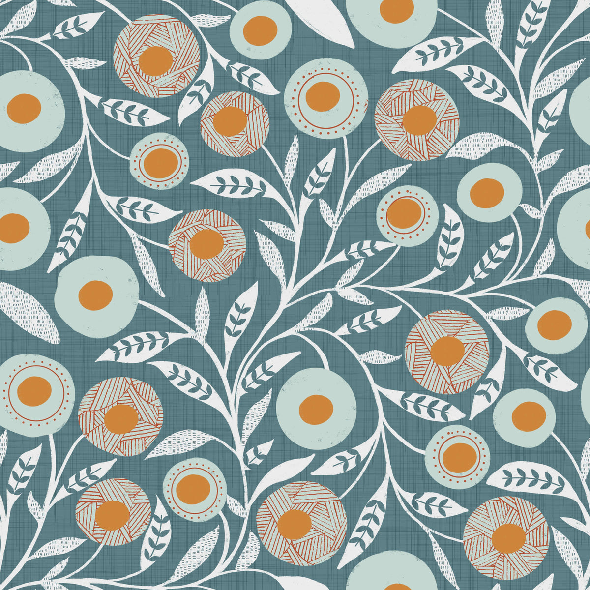 Cozy Scandi Folk Floral Nordic Blue Grey - Craft Botanical Wallpaper⁠