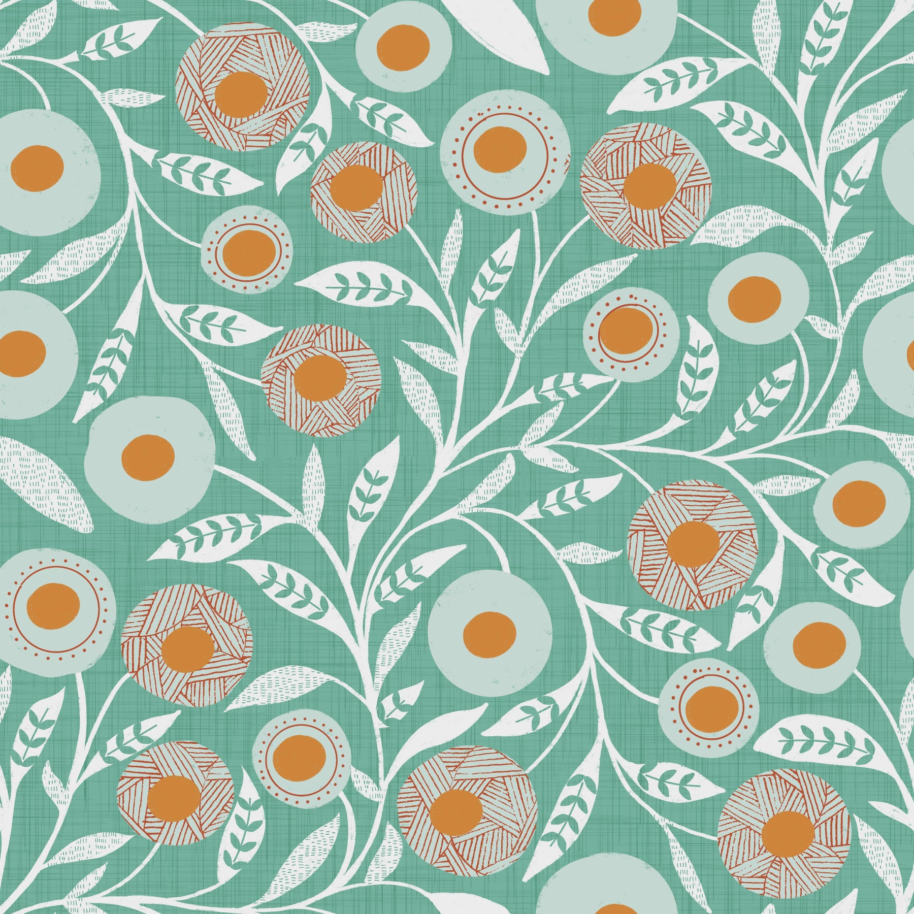Cozy Scandi Folk Floral Sage Mint - Craft Botanical Wallpaper⁠