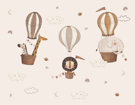 Safari Hot Air Balloons Nursery Wall Mural