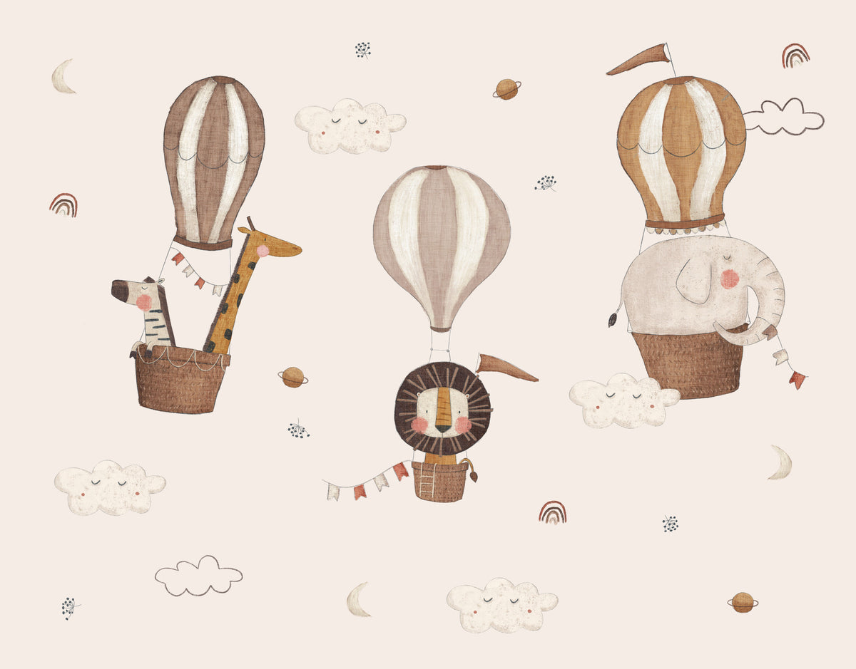 Safari Hot Air Balloons Nursery Wall Mural