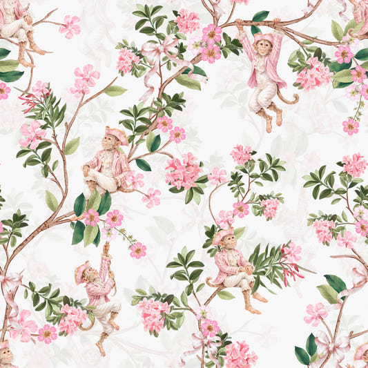 Whimsical Rococo Monkeys Wine Festival Vintage Aristocratic Vineyard Garden Party white Wallpaper⁠