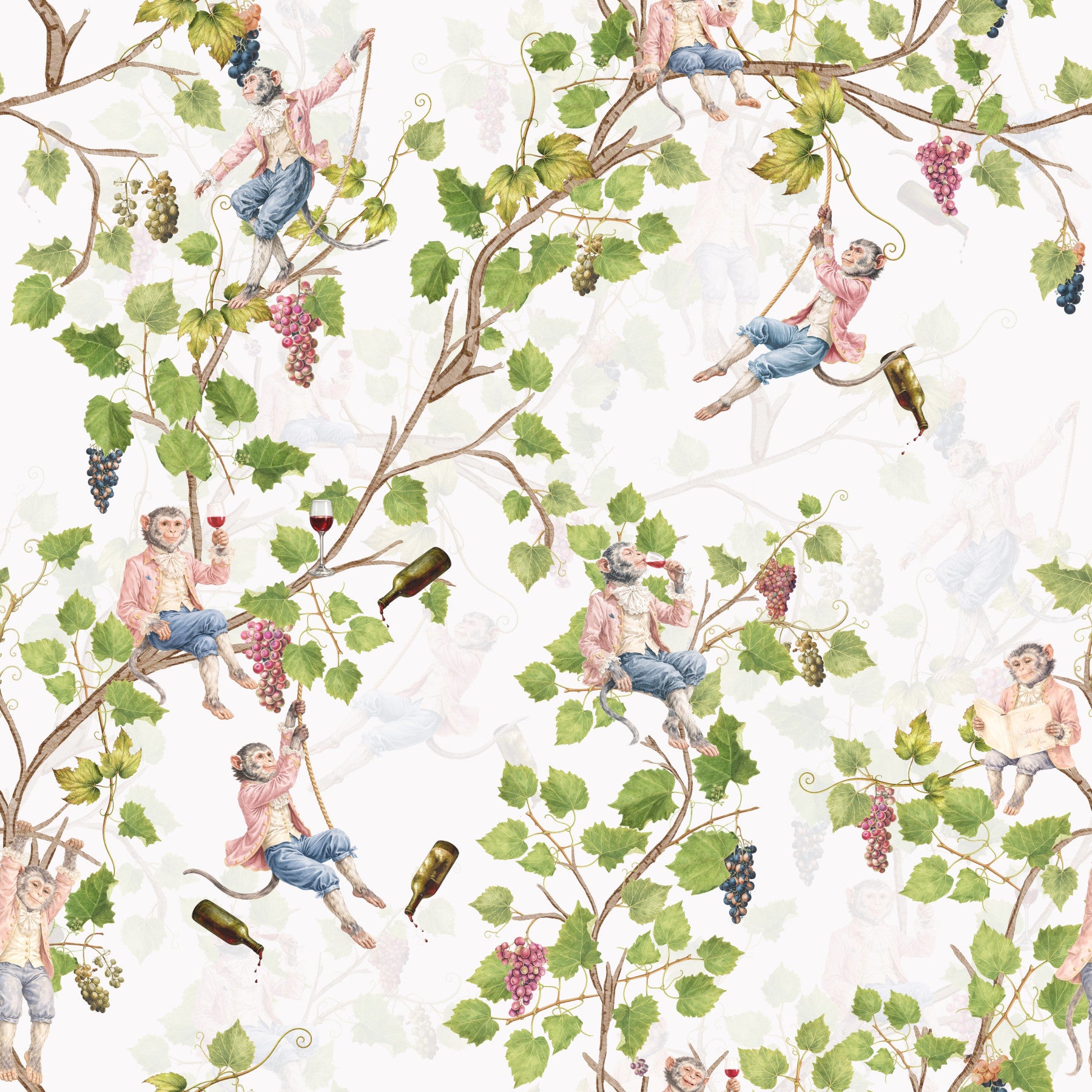 Whimsical Rococo Monkeys Wine Festival Aristocratic Vineyard Vintage  Garden  white Wallpaper⁠