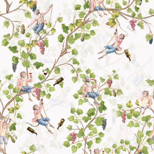 Whimsical Rococo Monkeys Wine Festival Aristocratic Vineyard Vintage  Garden  white Wallpaper⁠