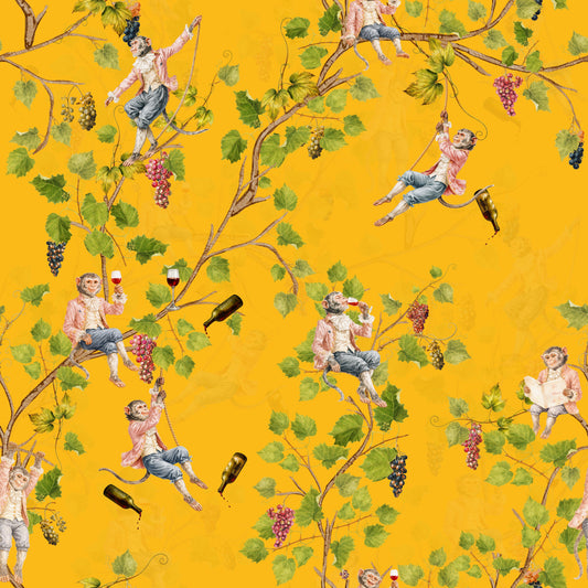 Whimsical Rococo Monkeys Wine Festival Aristocratic Vineyard Vintage  Garden  yellow Wallpaper⁠