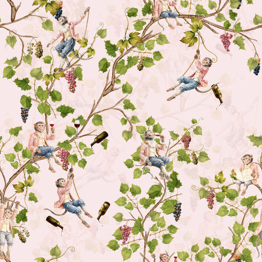Whimsical Rococo Monkeys Wine Festival Aristocratic Vineyard Vintage  Garden  pink Wallpaper⁠