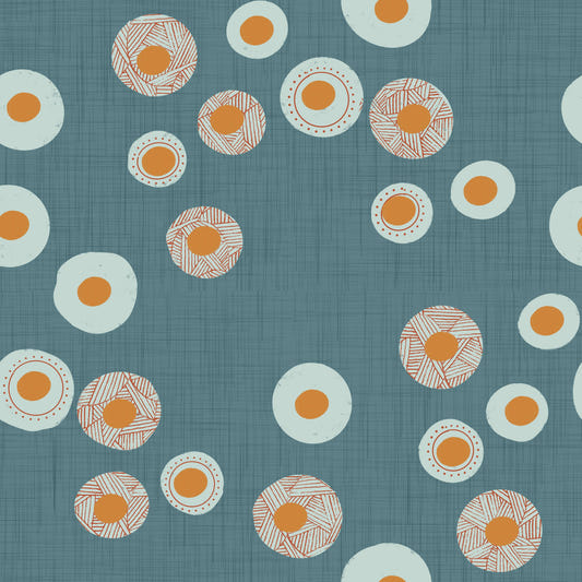 Cozy Scandi Folk Dot Floral Nordic Blue Grey - Craft Circle Wallpaper⁠