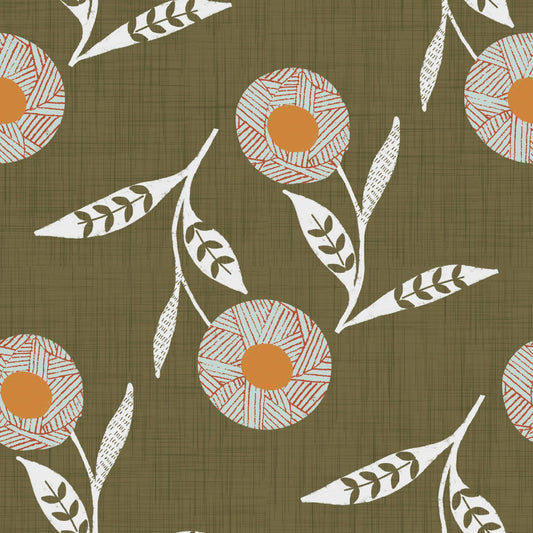 Cozy Scandi Flower Earthy Olive - Craft Botanical Wallpaper⁠
