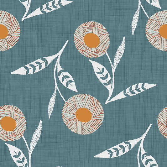 Cozy Scandi Flower Nordic Blue Grey - Craft Botanical Wallpaper⁠