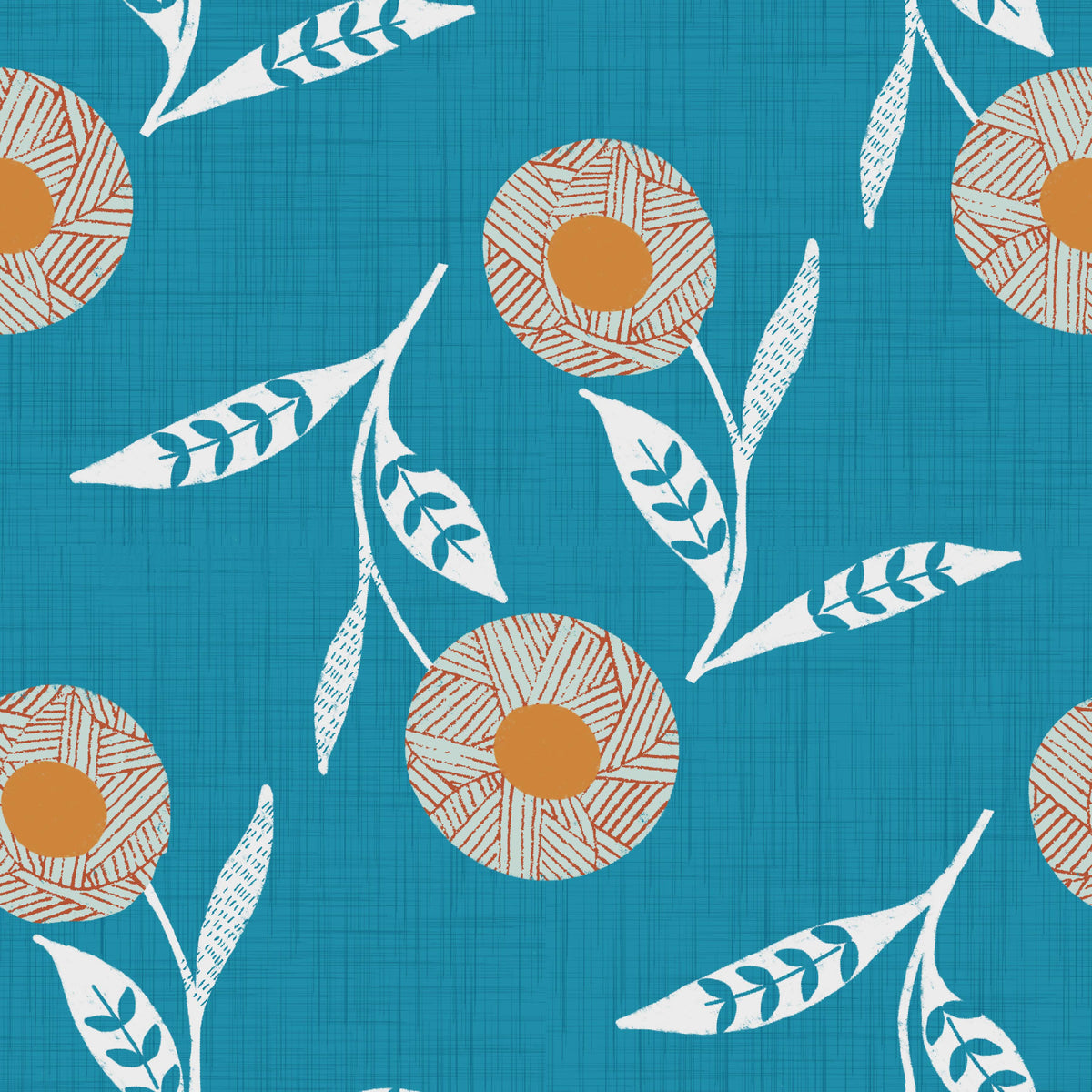 Cozy Scandi Flower Nordic Teal - Craft Botanical Wallpaper⁠ in your room — zoomed
