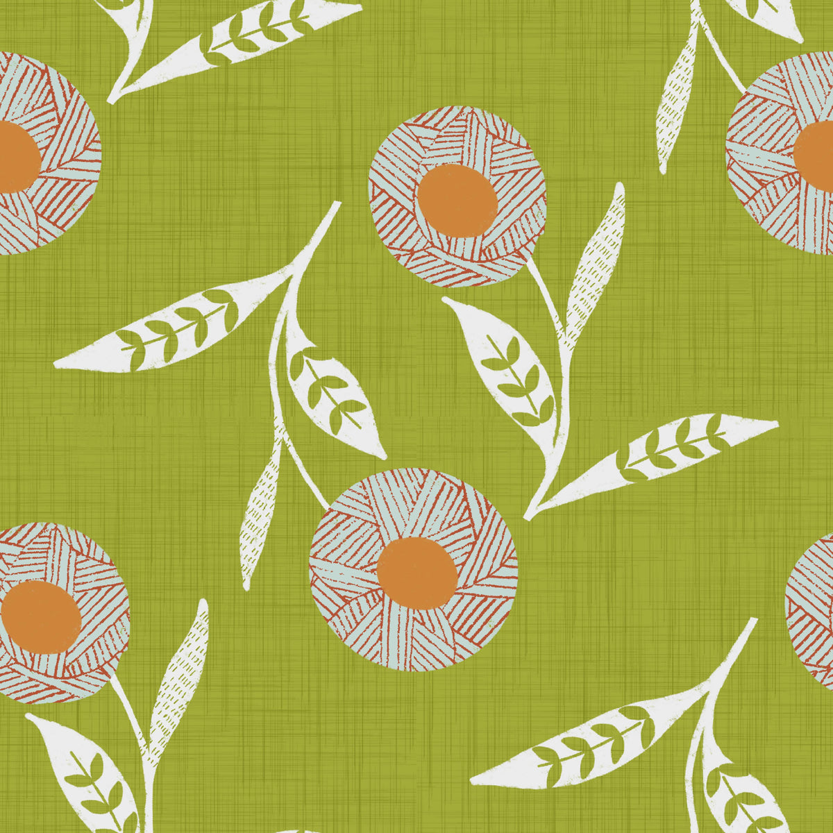Cozy Scandi Flower Olive Chartreuse - Craft Botanical Wallpaper⁠ in your room — zoomed