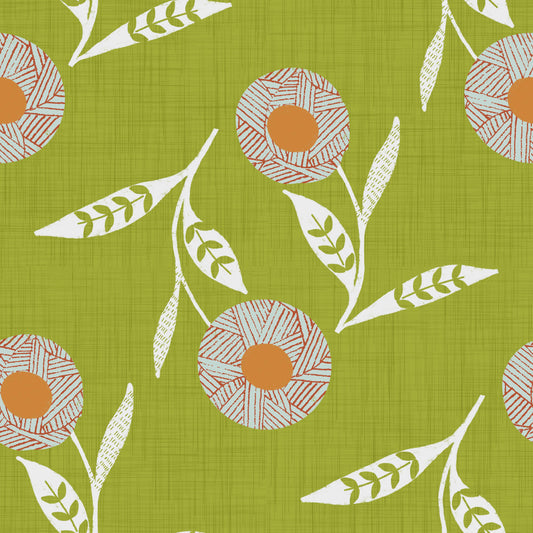 Cozy Scandi Flower Olive Chartreuse - Craft Botanical Wallpaper⁠