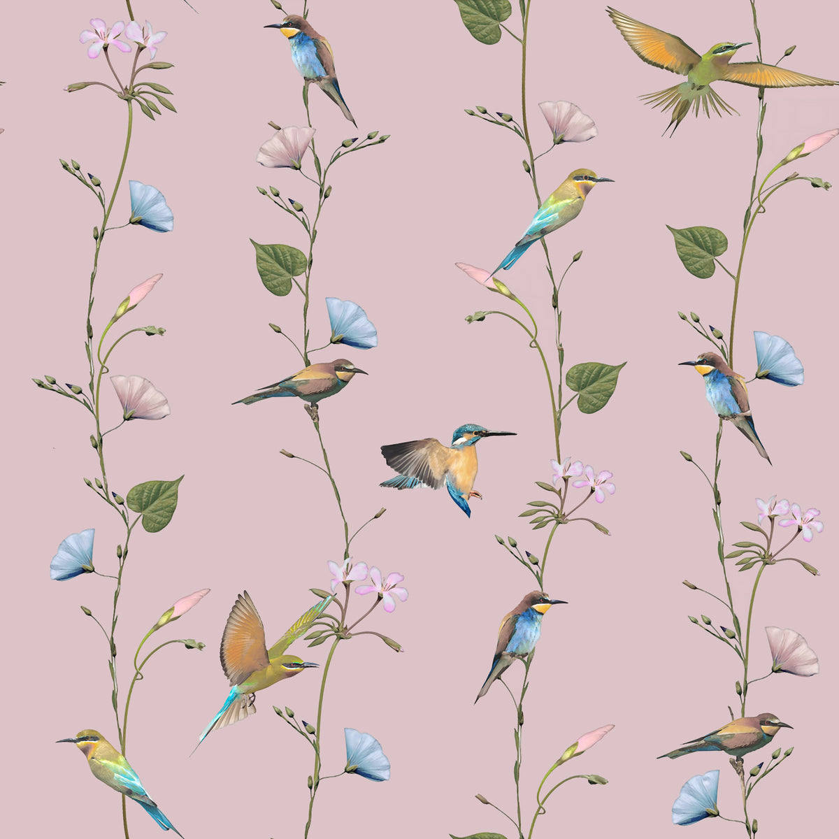 Charming Birds and Wildflowers Wallpaper⁠