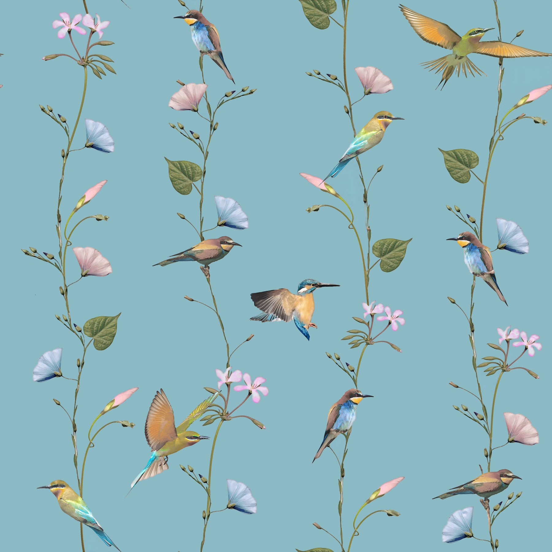 Vintage Birds and Morning Glories Wallpaper⁠