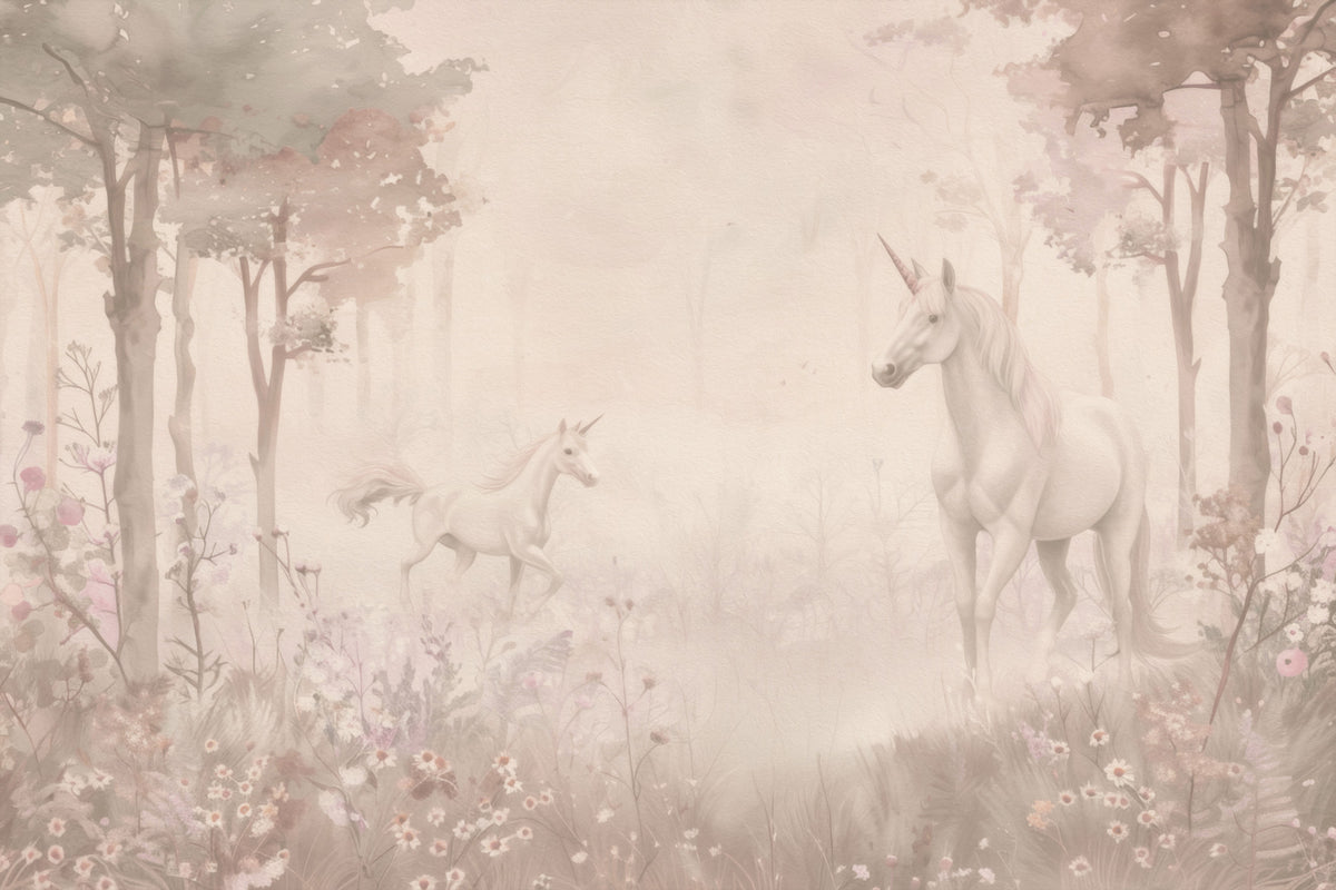 Unicorns in a Magical Dreamy Forest – Shell Wall Mural in your room — zoomed