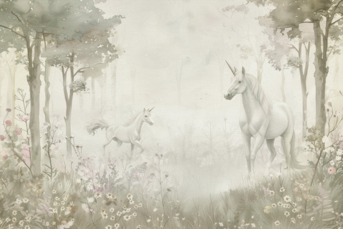Unicorns in a Magical Dreamy Forest –  Sage Wall Mural
