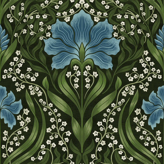 Intricate floral damask - blue Wallpaper